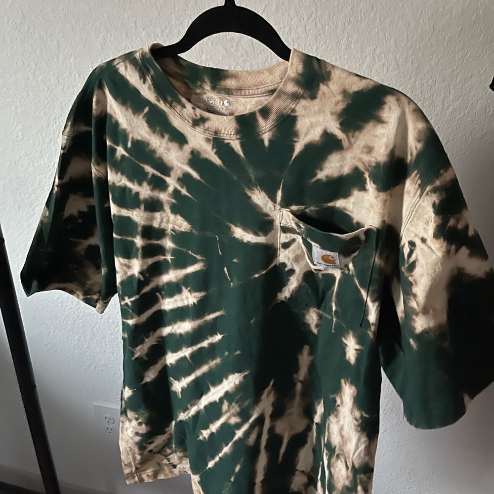 Carhartt Green and Tan Bleach Tie-Dye T-Shirt